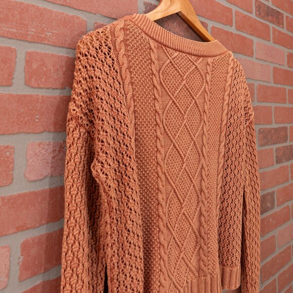 Brick Red Cable Knit Cardigan Sweater - Size Small - Picture 4 of 13